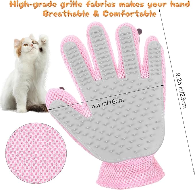 2 in 1 Pet Grooming Glove for Cats & Dogs, Efficient Deshedding Brush Pet Long Short Fur Removal Glove, Gentle Massaging Puppy Kitten Bathing Grooming Brush Tool, Easy Clean Floating Hair Mitt