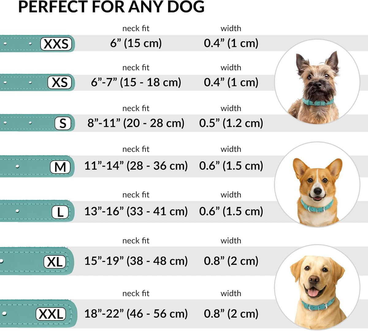 CollarDirect Rolled Leather Dog Collar, Soft Padded Round Puppy Collar, Handmade Genuine Leather Collar Dog Small Large Cat Collars 13 Colors (6-7 Inch, Mint Green Smooth)