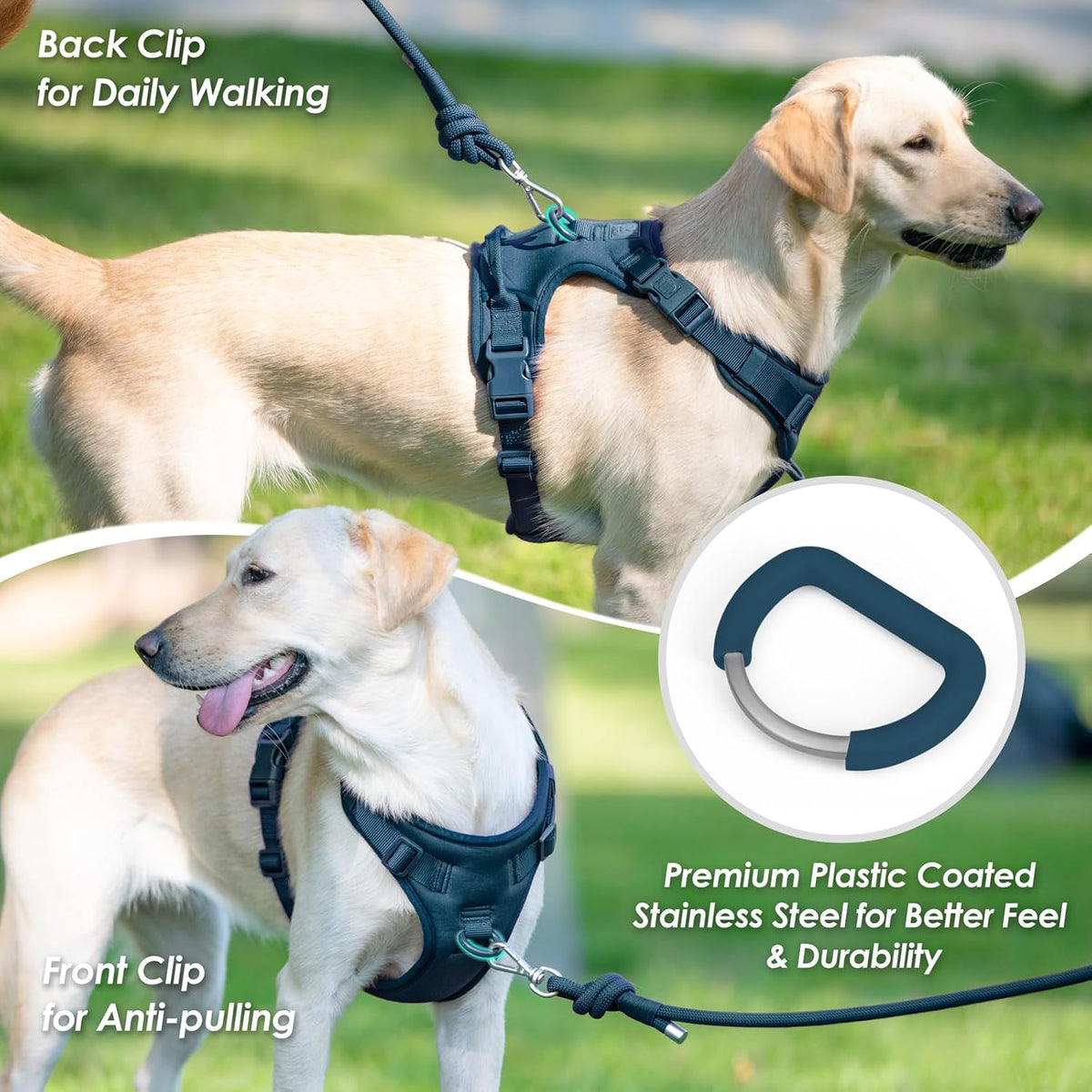 No Pull Dog Harness, Puppy Vest with Front Clip for Small Medium Large Sized Dog(Prussian Blue,M)