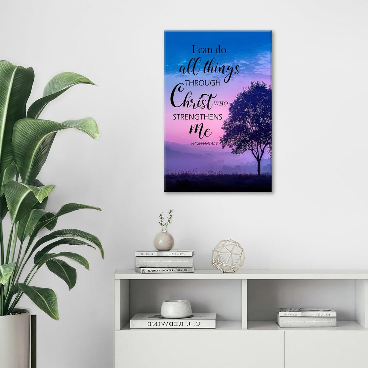 Christian Tree Wall Art I Can Do All Things Canvas Wall Decor Prints Framed Painting Purple Pictures Gifts Artwork for Bathroom Bedroom 16"x24"