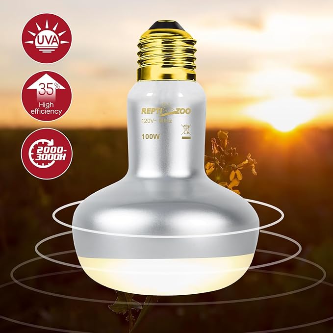 REPTI ZOO Reptile Heat Lamp Bulb and UVB 10.0 Reptile Light Combo Pack, 100W Intense Basking Spot Light UVA Heat Lamp Bulb, 26W Energy Saving UVA UVB Bulb Spiral Compact Bulb
