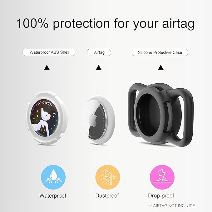 Waterproof Airtag Dog Collar Holder, Silicone & ABS Airtag Holder for Dog & Cat Collars, Ultra-Durable, Lightweight and Protective Airtag Case (Black-1, Regular)