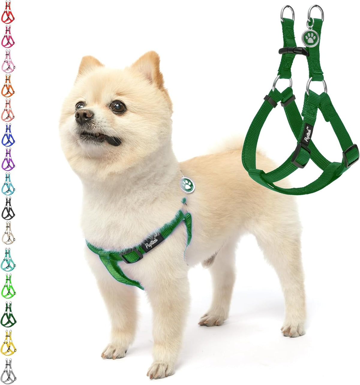 PUPTECK No Pull Dog Harness Soft Adjustable Basic Nylon Step in Puppy Vest Outdoor Walking with ID Tag, Blackish Green, S