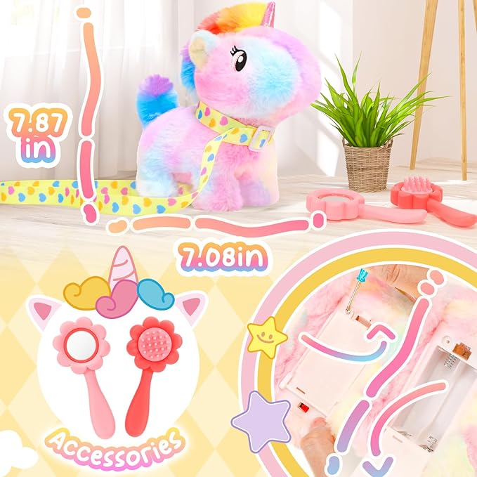 Tagitary Plush Toy Unicorn Stuffed Toys for Kids with Sounds,Walking,Tail Wagging and Head Nodding,Interactive Unicorn Toy for Kids with Leash,Christmas Birthday Gift for Toddlers Kids