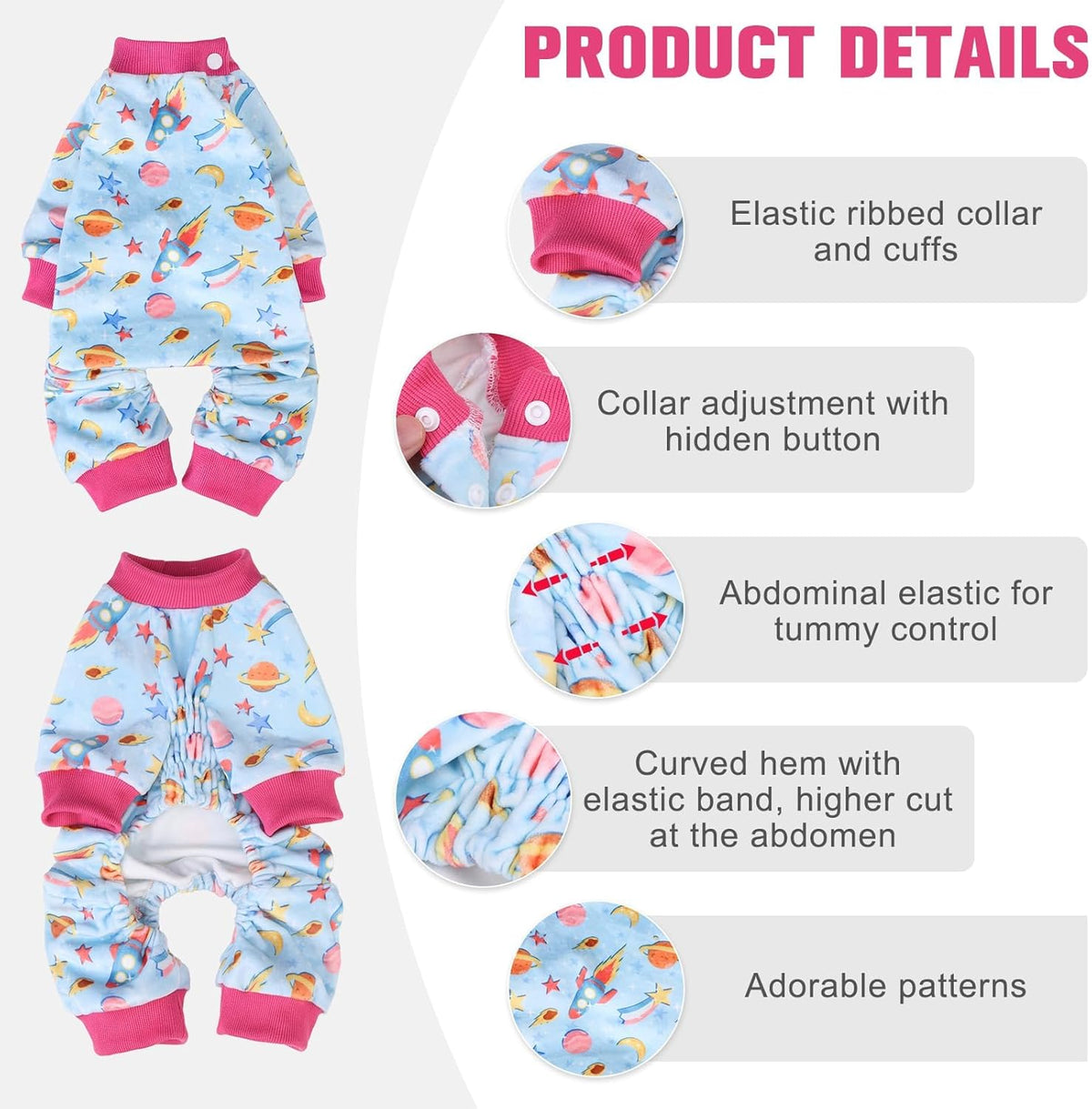 BEAUTYZOO Dog Pajamas Small Sized Dog, Summer Doggie Pajamas for Boy Girl, Soft Strechy Cotton Puppy Pjs Jammies Onesies for Men Women, Pet Jumpsuit Body Suit Cat Apparel Clothes, Blue XS