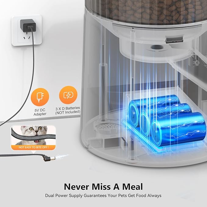 Automatic Cat Feeder: 4L Timed Cats Food Dispenser Programmable 1-6 Meal for Cat and Small Medium Dog- Auto Pet Feeder Easy to Set Up Dual Power Supply with Desiccant Bag| Detachable Washable