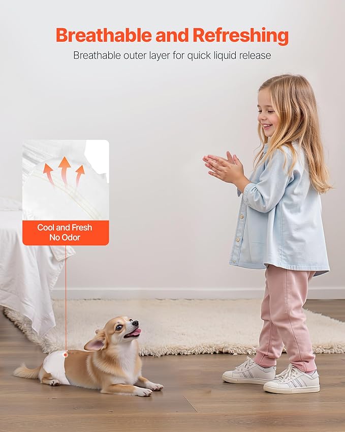 VEVOR Disposable Dog Diapers, Super Absorbent Female Dog Diapers, 360° Leak-Proof Female Doggy Pet Diaper with Wetness Indicator for Heat Period, Training, Incontinence - M, 96 Count (2 Packs of 48)