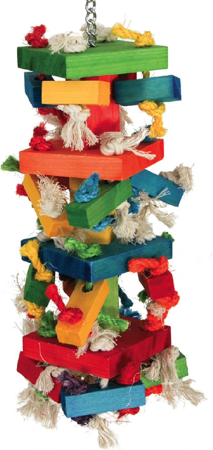 Featherland Paradise Knots N Blocks Bird Toy, Bird Toys, for Parrots, Cockatoos, Macaws, Very Large Birds and Big Beaks