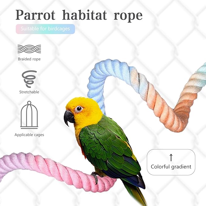 3pcs Gradient Colorful Bird Rope Perch Stand,Bird Cage Climbing Rope Toys Accessories,Bendable Climbing,Parakeet Lovebirds Cockatiels Budgies Play (15.7'',23.6'',39.3''B2)