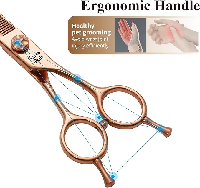 Fenice Peak Professional Dog Grooming Scissors Pet Curved Thinning Shears 7.0'' Extremely Sharp Blades 440C Steel Thinning Scissors Durable Smooth Motion & Fine Cut for Dogs and Cats