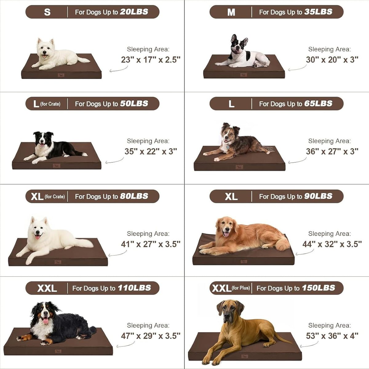 Outdoor Extra Large Dog Bed, Jumbo Waterproof Dog Bed for Large Dogs, Orthopedic Egg Foam Pet Bed Mat with Removable Oxford Cooling Cover, Brown