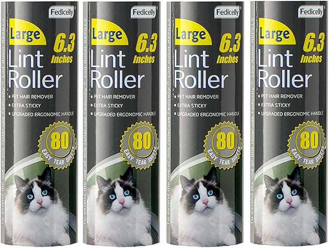 Fedicelly Large Lint Rollers Pet Hair Extra Sticky Refills,Mega Value Set 6.3 inches Wider with 320 Sheets for Cat and Dog Hair Removal,80 Sheets Per Roller