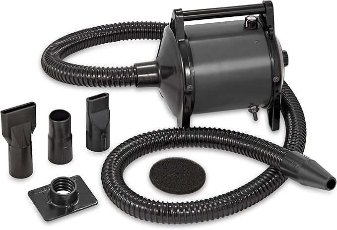 GustyAir Mini Dog Blow Dryer - Professional, Commercial Grade Force Dryer for Groomers - Quiet, High Velocity Air Dryer, Hose Attachments, Variable Speed, No Heating Element - USA Company - Black