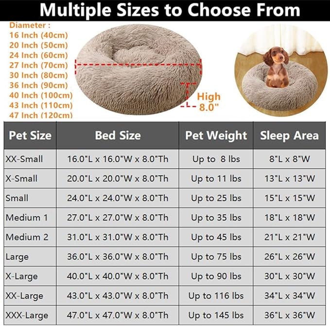 Calming Small Dog Bed & Cat Bed, 16 Inch Donut Fluffy Anti-Anxiety Round Bed Washable Cute Bed, Cuddler Warming Cozy Soft Bed, Plush Cushion Bed for Small Medium Dogs and Cats (Rainbow)