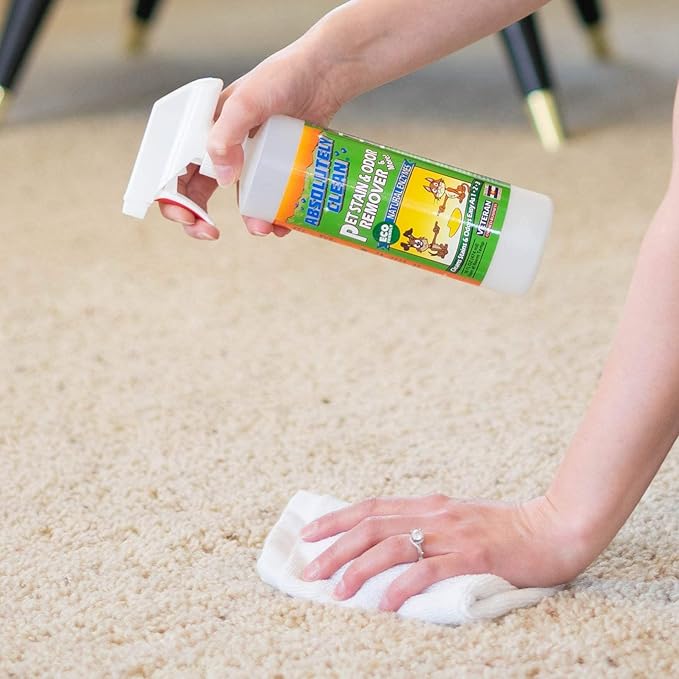 Absolutely Clean Amazing Pet Odor Eliminator for Home, Professional Strength: Natural Enzymes Remove Most Stains in 60 Seconds -Dog/Cat Urine, Vomit, Bile, Feces, Grass, Blood, Drool, More -USA Made