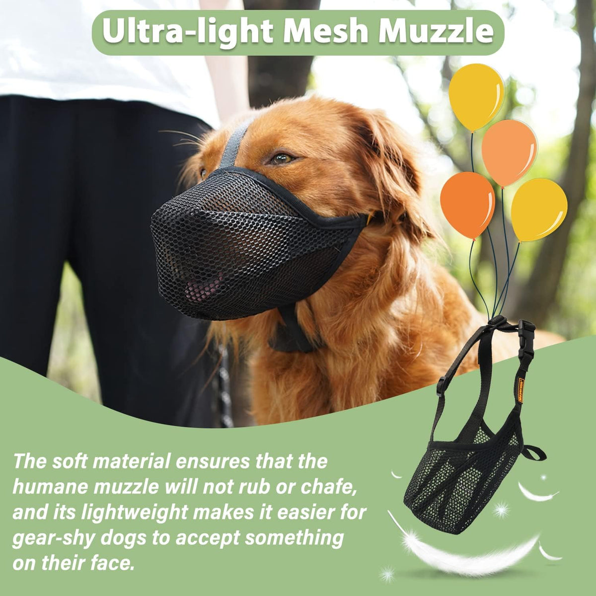 Mayerzon Dog Muzzle, Patented Soft Mesh Muzzle for Small Medium Large Dogs for Scavenging Biting Licking and Chewing, Allows to Pant and Drink (S, Black)