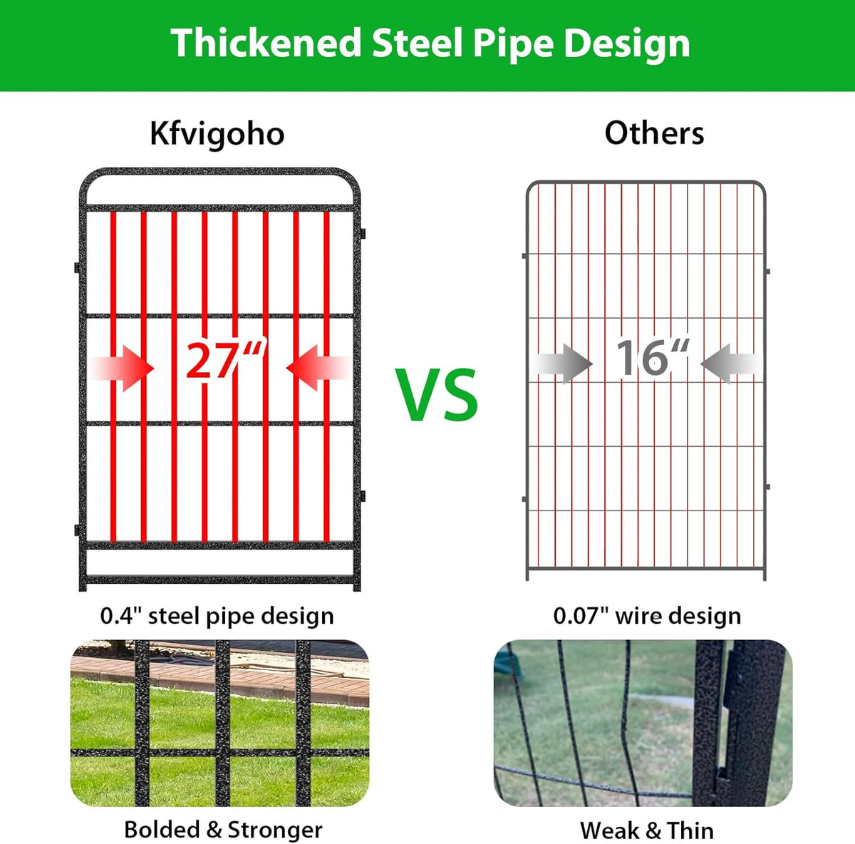 Dog Playpen Outdoor 16 Panels Heavy Duty Dog Fence 47" Height with Thick Pipe Anti-Rust with Doors Portable for RV Camping Yard, Total 36FT, 103 Sq.ft, Snowy Black