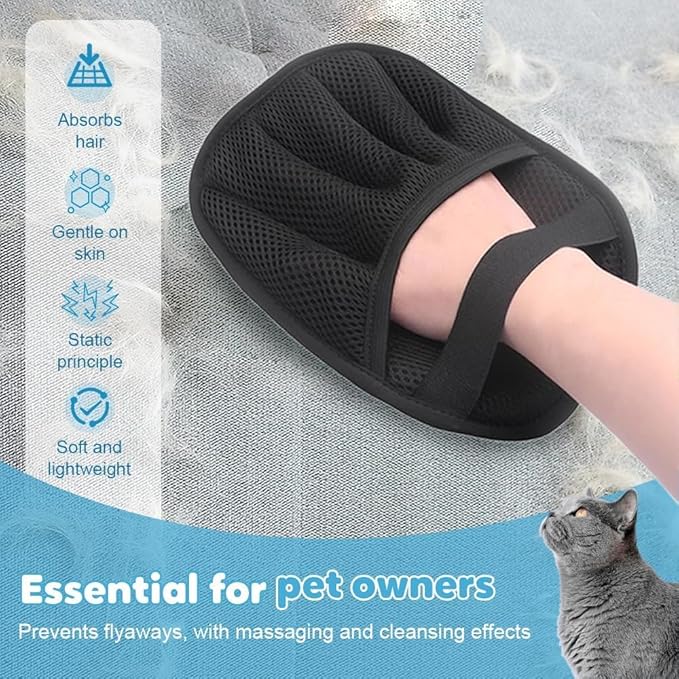 Pet Hair Remover Glove, 2025 New Pet Hair Removal Glove, Upgrade Efficient Grooming Gloves for Pet Hair, Reusable Cat Dog Grooming Gloves Pet Hair, Remover Electrostatic Gloves, for Cats & Dogs