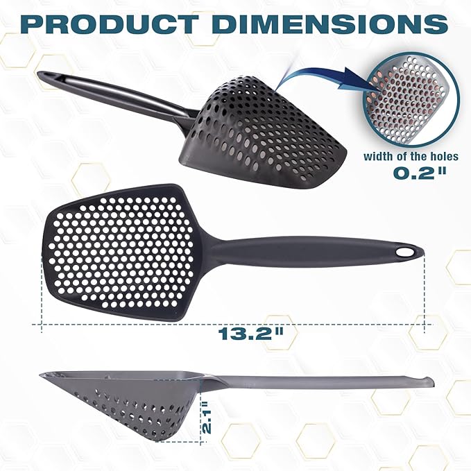 Set of 3 Cat Litter Scoop with Small Holes, Deep Sifting Shovel for Fine Litter, Reptile Terrarium Sand & Rabbit Pooper Lifter, Hanging Handle Poop Scooper (Gray, Set of 3)