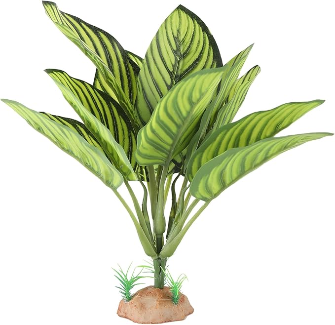 IBWell Reptile Terrarium Plants - Tortoise Habitat Accessories, Artificial Spider Plant for Gecko, Ball Python - Calathea Makoyana A