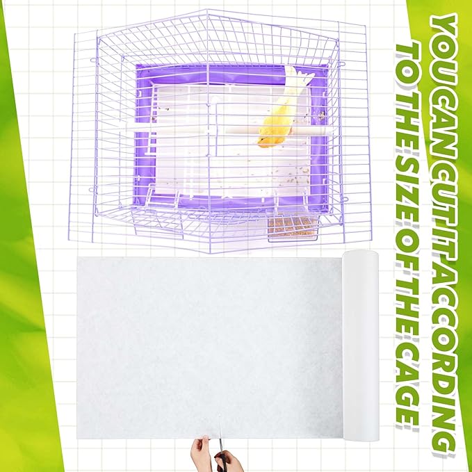 100 ft x 22 Inch Bird Cage Liner Disposable Cages Cushion Pad Mat Precut Absorbent Bird Cage Paper Large Parakeet Cage Liners Accessories for Pet Animal Bird Parrot (White)