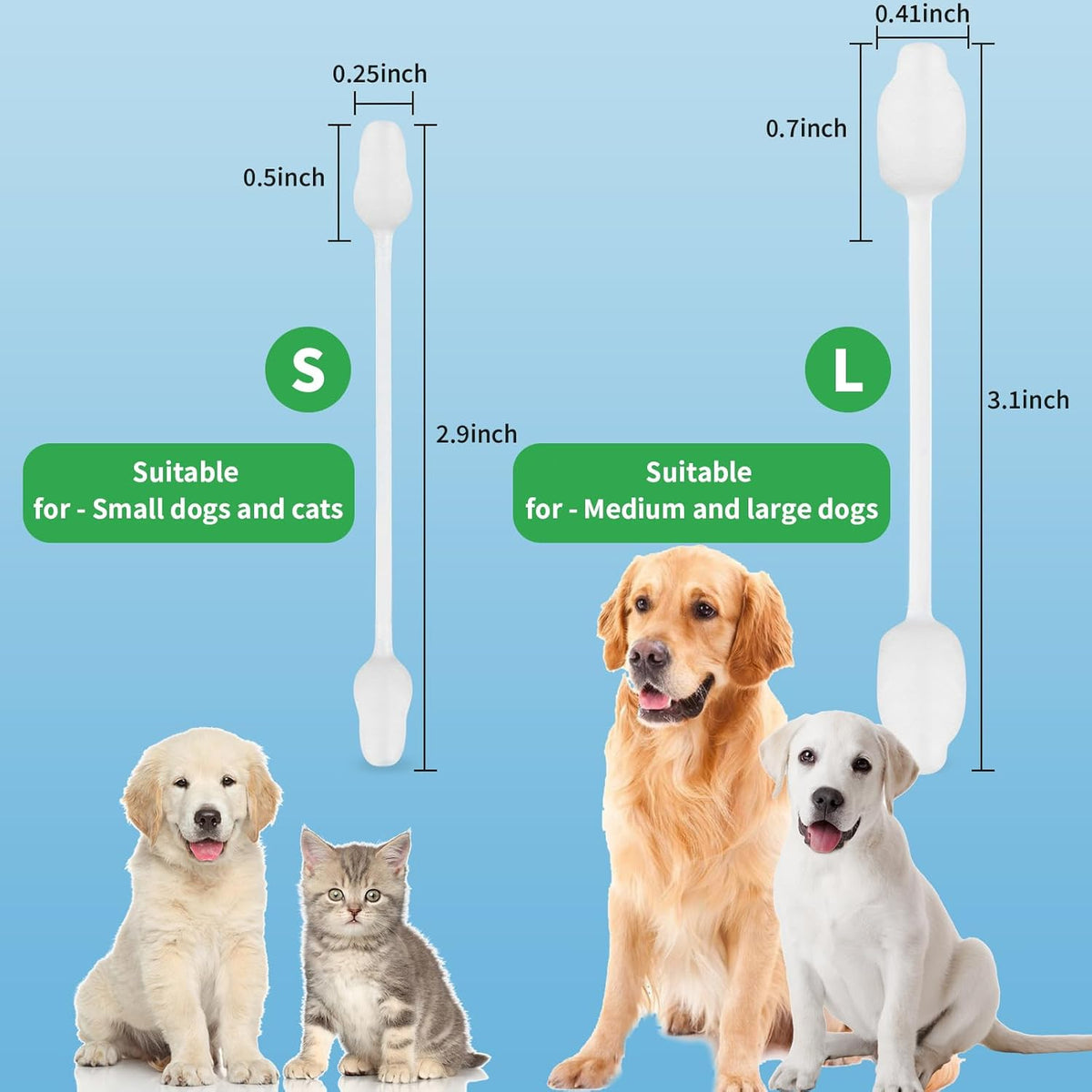 VinTS 60 PCS Cotton Dog Ear Cleaning Swabs, Pet’s Ear Infection Treatment Gourd-Shaped Swabs Prevent Accidental Injuries, Safer Cleaning for Dogs and Cats– Large Size.100% Cotton