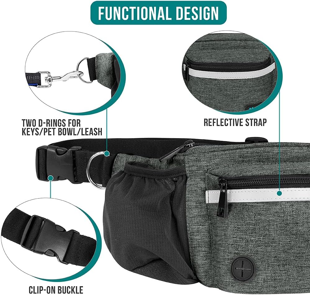 PetAmi Dog Fanny Pack, Treat Pouch for Dog Walking, Training, Built in Poop Bag Dispenser, Water Bottle Holder, Collapsible Bowl, Pet Treat Waist Belt for Hiking, Running, Kibbles (Charcoal)