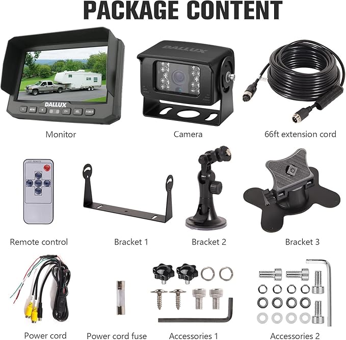 DALLUX Heavy Duty Vehicle Truck Bus Backup Camera System,Waterproof Night Vision Rear View Camera with 7 inch Monitor+66ft 4 PIN Camera Cable for Bus Truck Van Trailer RV Campers Motor Home(12V 24V)