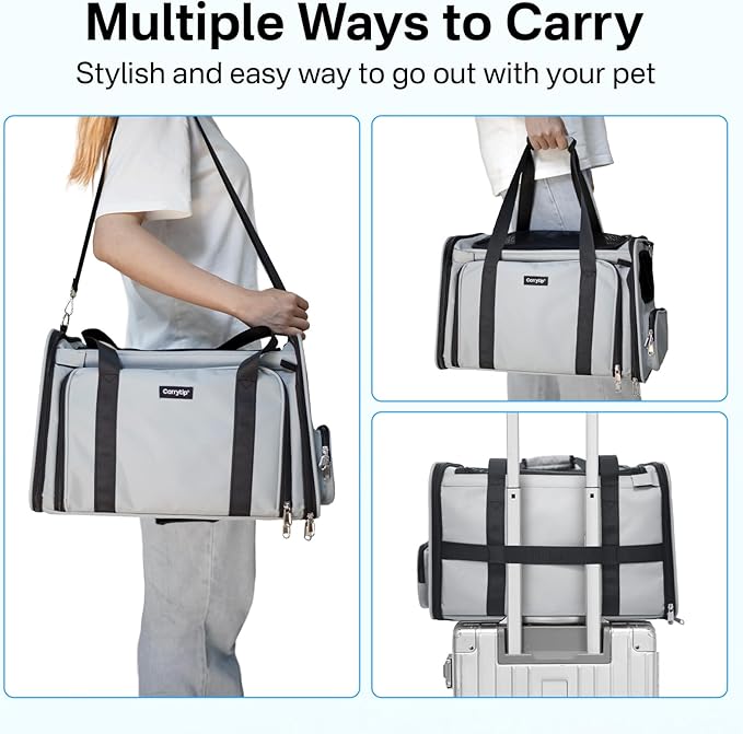 Expandable Cat Carrier, Airline Approved Soft Sided Pet Carrier for Cats & Small Dogs Up to 15 lbs, with Locking Safety Zippers & Cozy Fleece Pad, Portable for Car & Vet Visits, Black