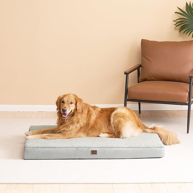 EHEYCIGA Orthopedic Dog Beds for Large Dogs with Removable Washable Cover for Crate, Greyish Green, 35x23
