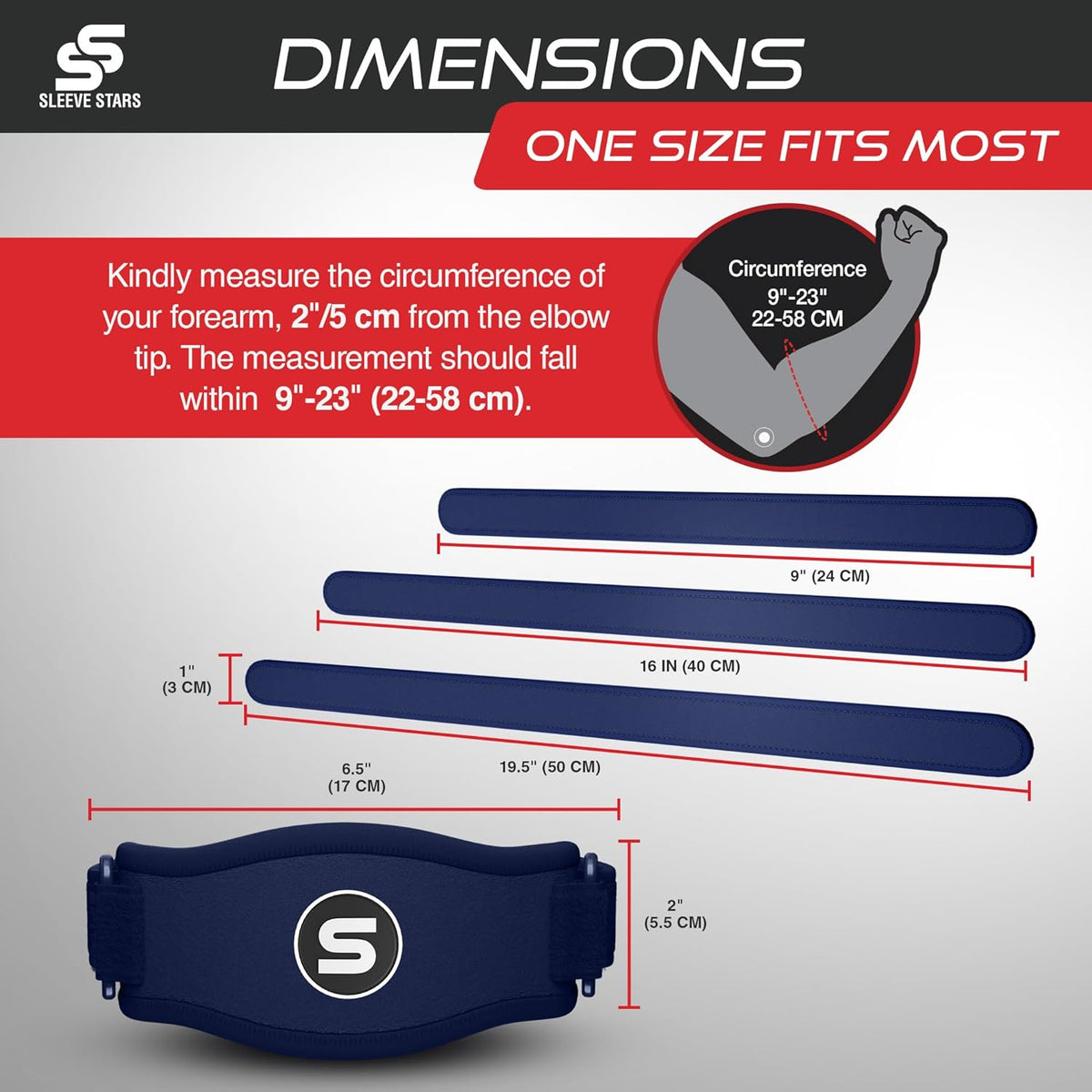 Sleeve Stars Tennis Elbow Brace for Women - Adjustable Tennis Elbow Strap, Golfers Elbow Brace for Men, Counterforce Brace for Tendonitis Relief, Fits 9"-23" (Pair/Navy Blue)