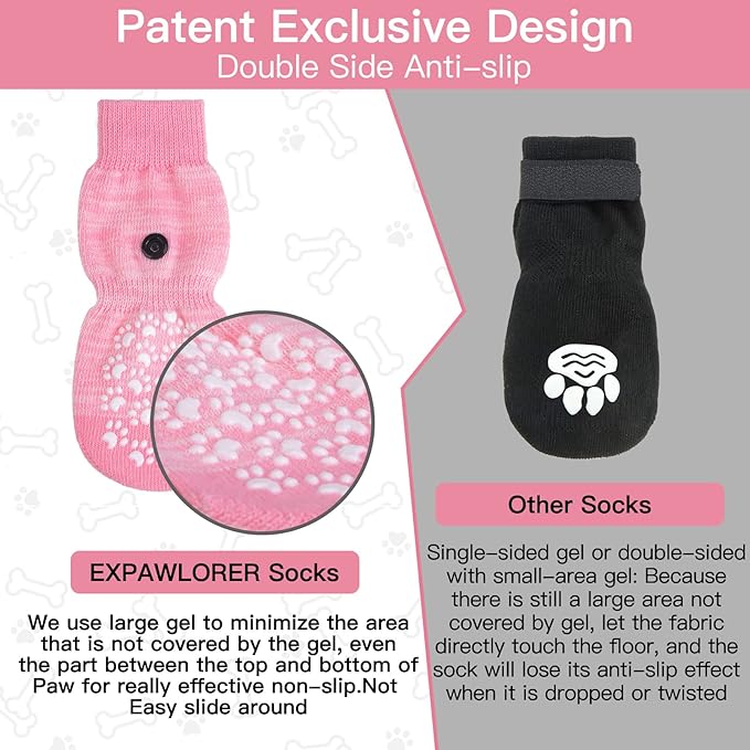 EXPAWLORER Anti Slip Dog Socks to Prevent Licking Paws, Dog Shoes for Hot Pavement, Dog Booties for Small Medium Large Senior Dogs, Traction Control Dog Boots & Paw Protectors for Hardwood Floors