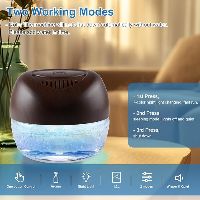 Purifier Air Washer, Air Fresher Aroma Diffuser for Home, Office, Air Purifier with Night Light (Brown)