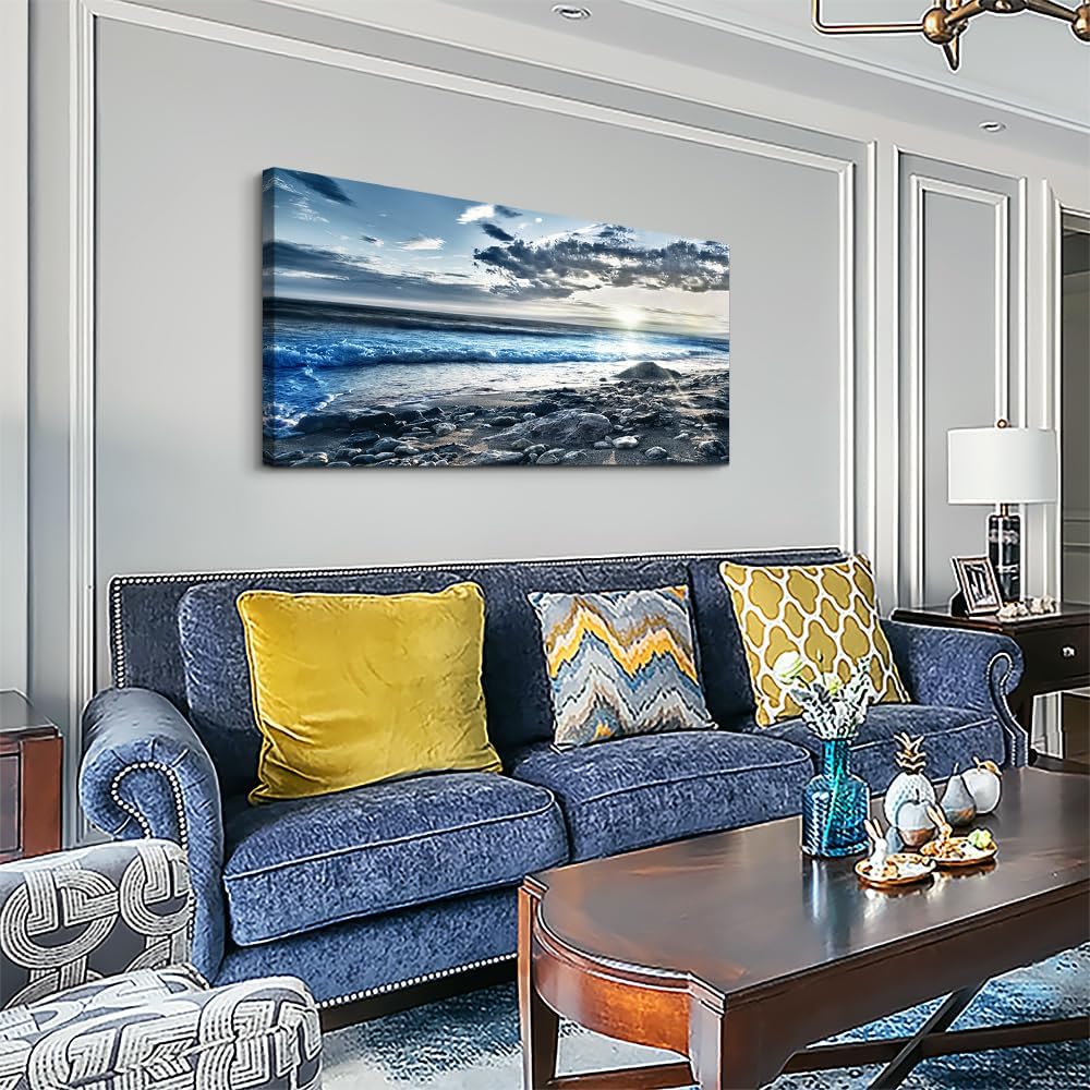 Wall Art For Living Room Wall Decor For Bedroom Large Size Poster Blue Beach Sun Ocean Landscape Paintings Prints Artwork Bathroom Decorations Seascape Canvas Prints Hang Pictures Office Home Decor