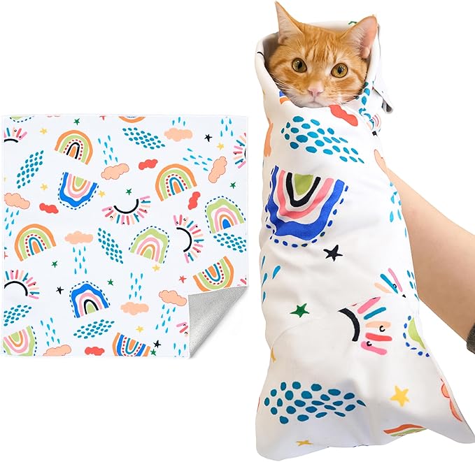 Cat Wrap for Cutting Nails,Cat Wrap for Grooming,Self-Adherent Soft Cat Blanket,Anti-Bite,Anti-Scratch Anti-Escape Multifunctional Cat Grooming Bag(21.7" X 21.7",Within 11.89lbs)
