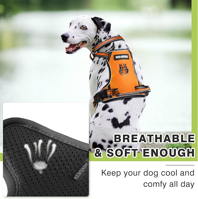 WINSEE Dog Harness No Pull, Pet Harnesses with Dog Collar, Adjustable Reflective Oxford Outdoor Vest, Front/Back Leash Clips for Small, Medium, Large, Extra Large Dogs, Easy Control Handle for Walking