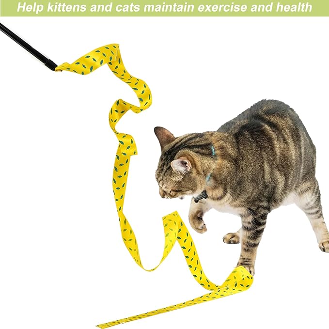 Interactive Cat Toy Wand with Crinkle, Cat Teaser Wand Rainbow String for Bored Indoor Adult Cats and Kittens (6 Pack)