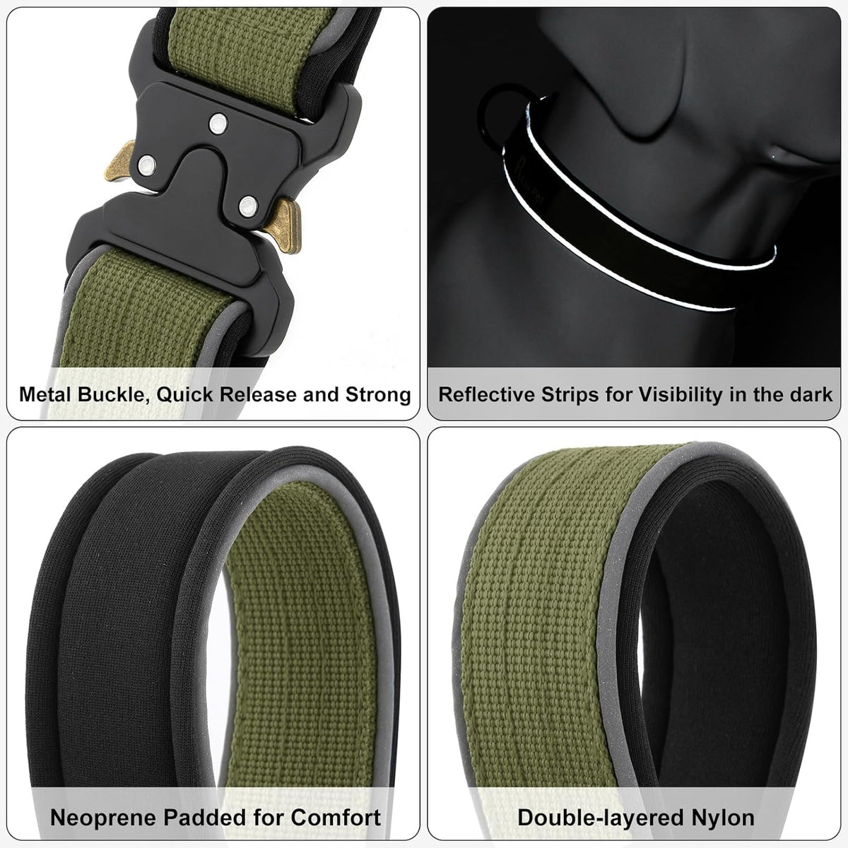 Plutus Pet Tactical Dog Collar, Reflective, Adjustable Heavy Duty Dog Collar, Soft Padded and Comfortable, for Small Medium and Large Dogs (Ranger Green, XL)