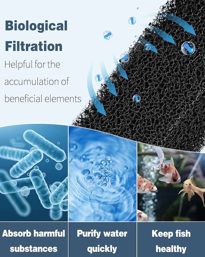 Pawfly 4 Pcs Replacement Filter Pads for 3-10 Gallon Internal Aquarium Filter, Fish Tank Filter Media Sponge, Black Bio Foam for Water Filtration