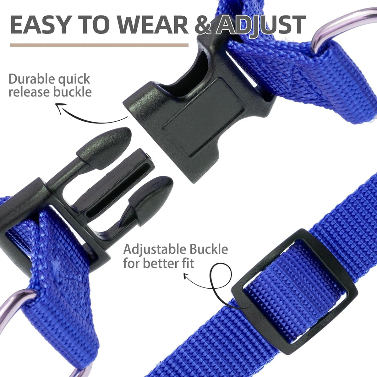 PUPTECK No Pull Dog Harness Soft Adjustable Basic Nylon Step in Puppy Vest Outdoor Walking with ID Tag and A-ir Tag Case, Navy Blue, L