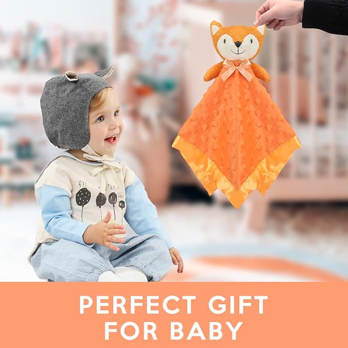Pro Goleem Fox Security Blanket Orange Soft Baby Lovey Unisex Lovie Baby Gifts for Newborn Toddler Snuggle Toy Stuffed Animal 16 Inch