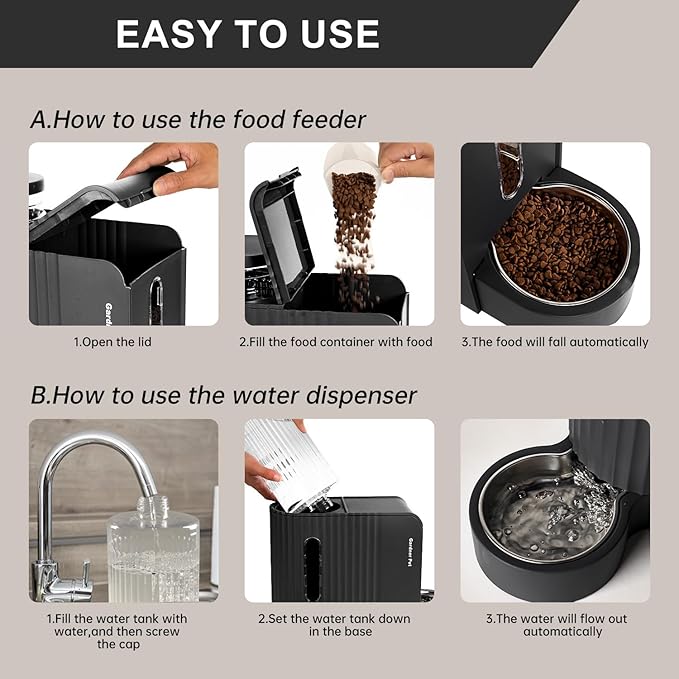 Gardner Pet Automatic Gravity Cat Food Feeder and Water Dispenser Stainless Steel Two-in-One Set Large Capacity Dispenser for Pets Dogs, Puppies, Kittens
