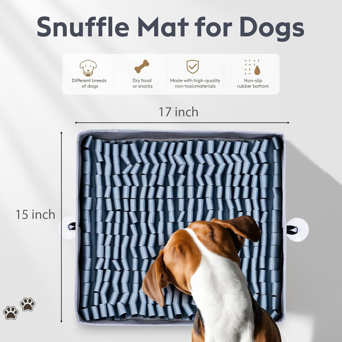 Snuffle Mat for Dogs, Dog Puzzle Mat, Interactive Dog Toys for Enrichment,Sniff Mats with Non-Slip Backing,Suitable for Breeds and Sizes of Dogs (Silver, 17" X 15")
