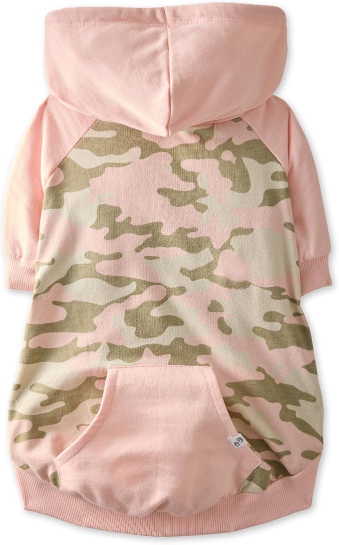 Rocky – The Orginal Lightweight Hooded TEE 100% Organic Cotton Dog Hoodie Pet Coat Sweater for Small, Medium, Large Dogs, Pink Half Camo, XX-Small