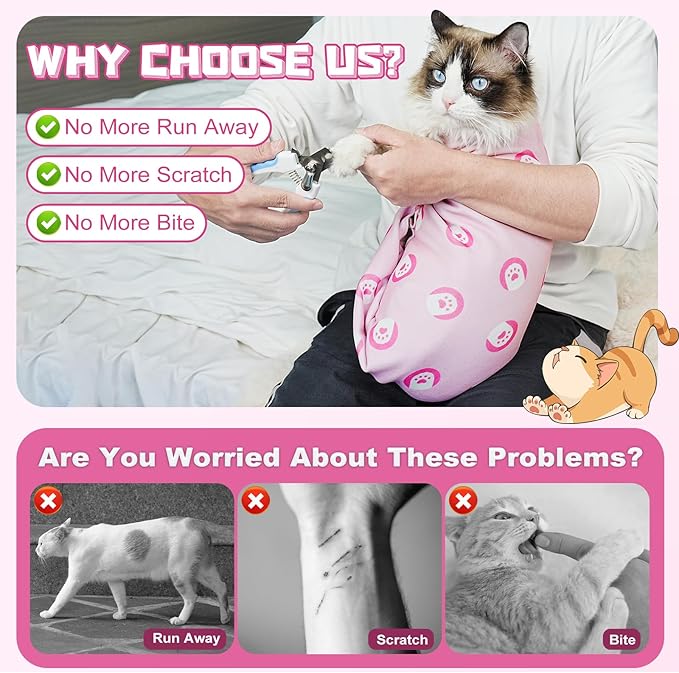 Supet Cat Wrap for Cutting Nails, Self-Adhesive Cat Grooming Wrap, Anti-Scratch Cat Wrap for Grooming, Ideal for Medicine, Nail Clipping, Teeth Brushing, Ear Cleaning