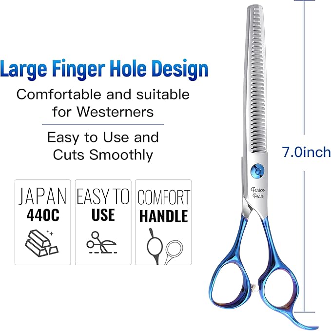 Fenice Peak 4PCS Dog Grooming Scissors Set Ergonomically Designed Blue Handles Ideal Dog Shears for Precise Trimming Easy Use with Comb.
