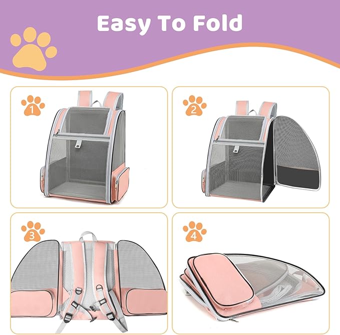 Cat Backpack Carrier Large Pet Backpack for Small Dog Medium Cat Puppy Kitten Bunny up to 15lbs, Ventilated Mesh Dog Collapsible Travel Backpack for Hiking Walking Outdoor