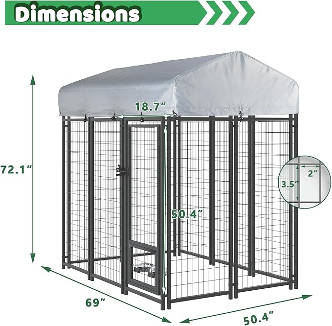 LEMBERI 6x4x6 FT Outdoor Dog Kennel for Large Dogs, Heavy Duty Welded Wire Steel Dog Playpen Fence with Secure Lock, Pet Pen with UV-Resistant Waterproof Roof Cover for Outside