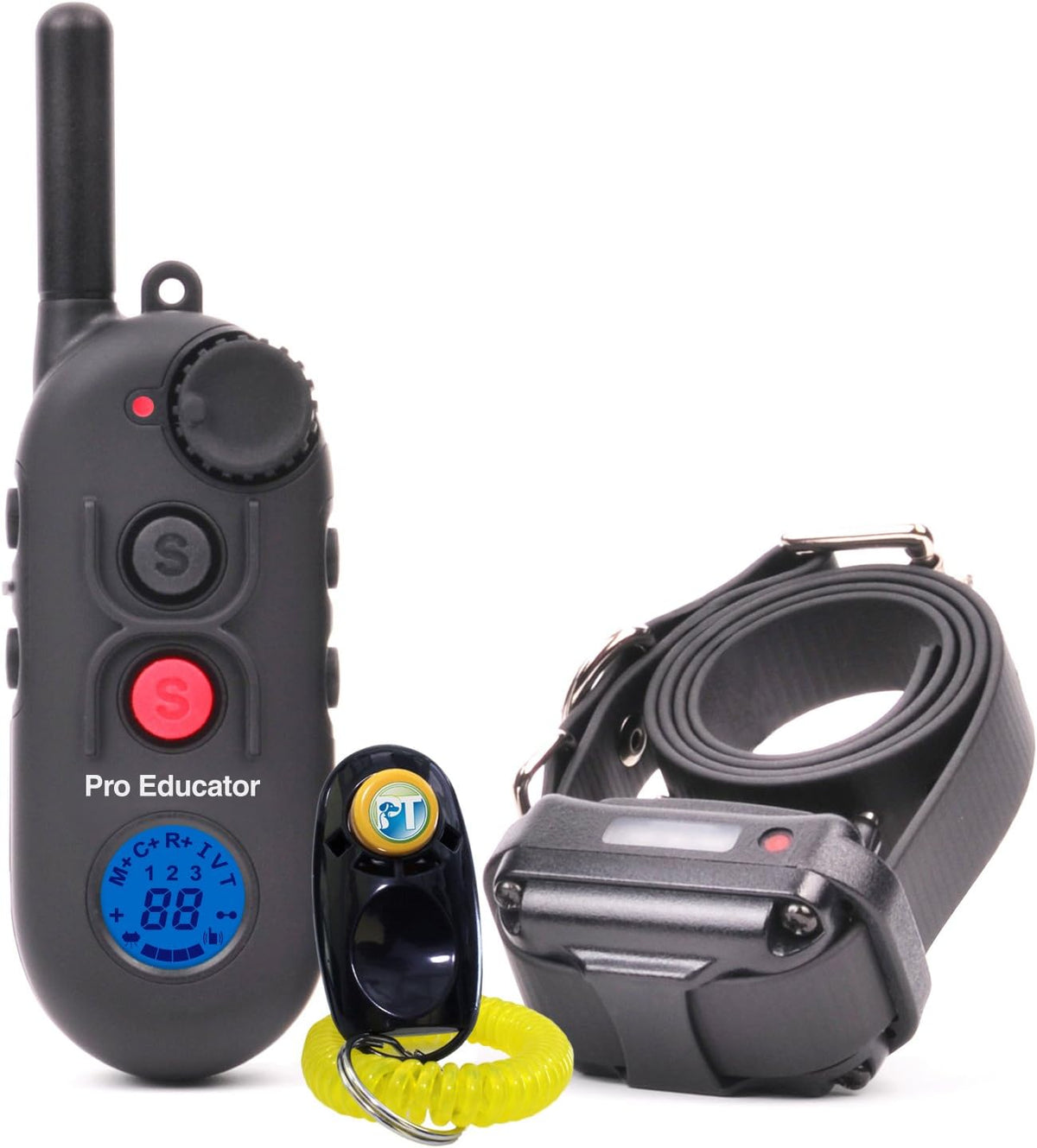E-Collar - PE-900-1/2 Mile Remote Rechargeable Waterproof Trainer Pro Educator - Static, Vibration and Sound Stimulation Collar with PetsTEK Dog Training Clicker