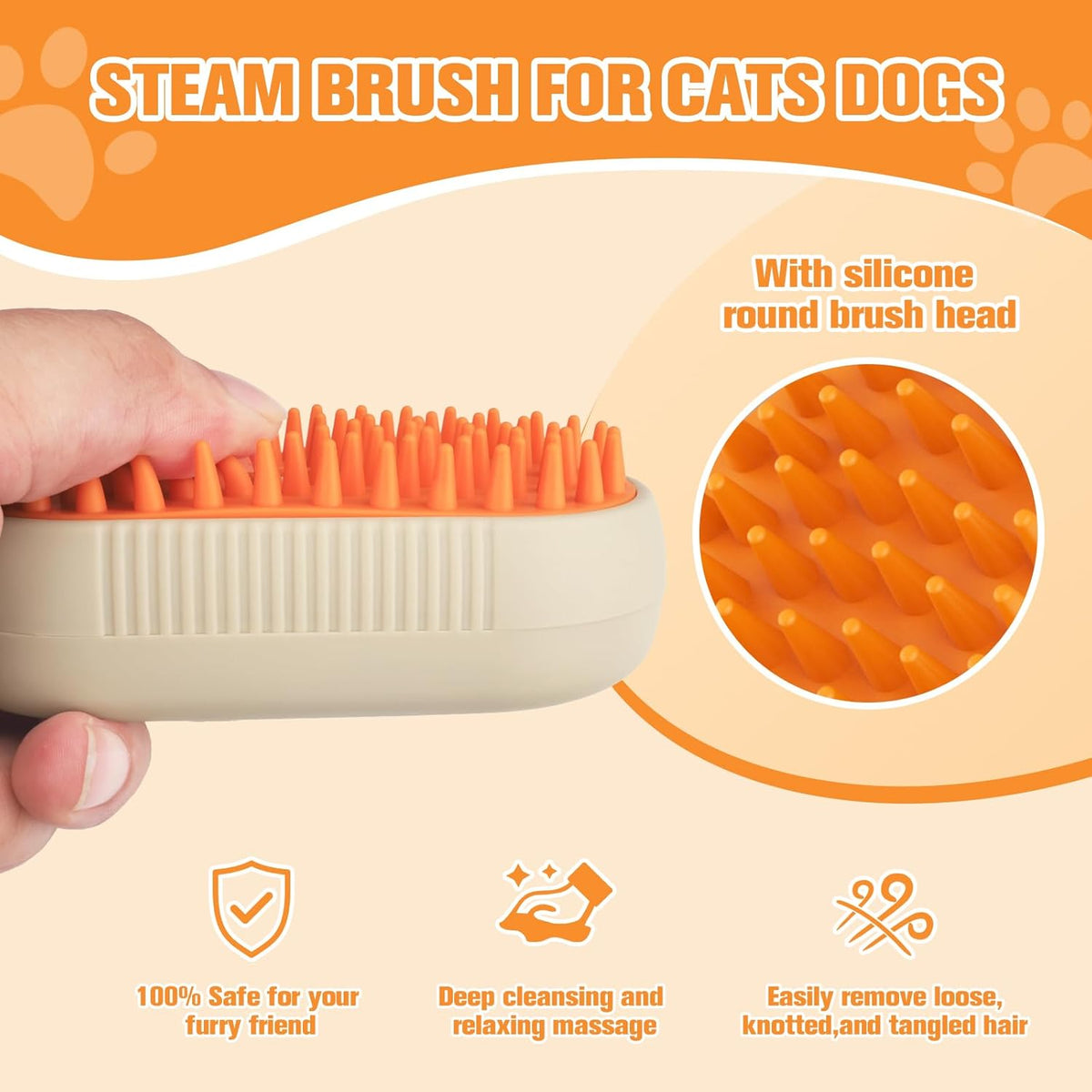Steam Brush for Cats Dogs,Cat Steam Brushes for indoor Cats,3 in 1 Steam Cat Brush for Shedding,Silicone Pet Spray Hair Removal Comb for Massage,Combing,Rechargeable Dog Brushes for GroomingYellow